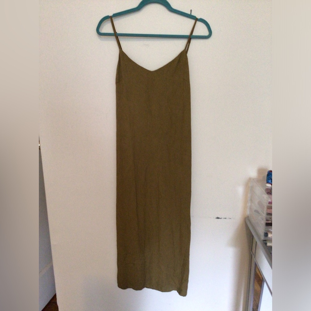 NWT Khaki Green Zara Midi Slip Dress in Sz M